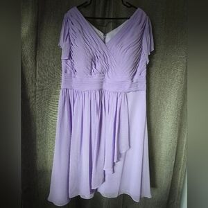 Azazie Lavender Chiffon Bridesmaid Dress Short Sleeve Knee Length Modest Sz 24